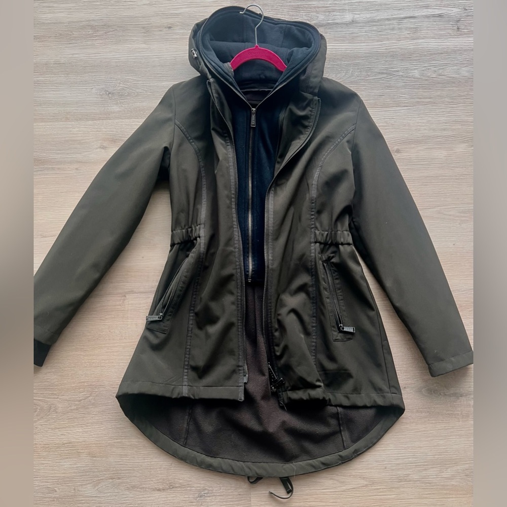 DKNY Donna Karen Olive Peacoat Stretchable Spandex Jacket Removal Lining Small